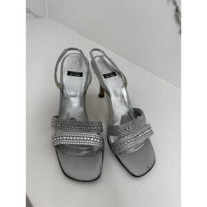 vintage Stuart Weitzman Rockstar silver rhinestone slingback heels Y2K Sz 7.5